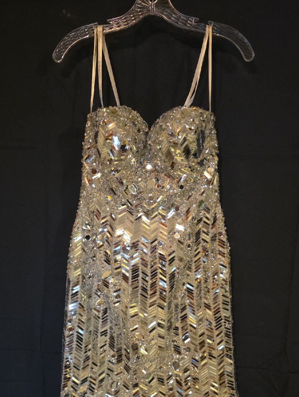 Tony Bowls  Silver Sequin Mini Dress with Beaded Detail